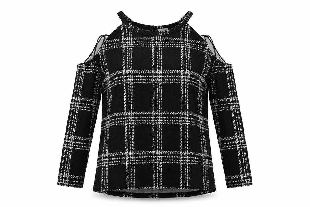 Select Womens Black Check  Pullover Sweatshirt Size 16
