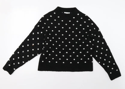 Preloved H&M Womens Black Polka Dot  Pullover Sweatshirt Size S - Front