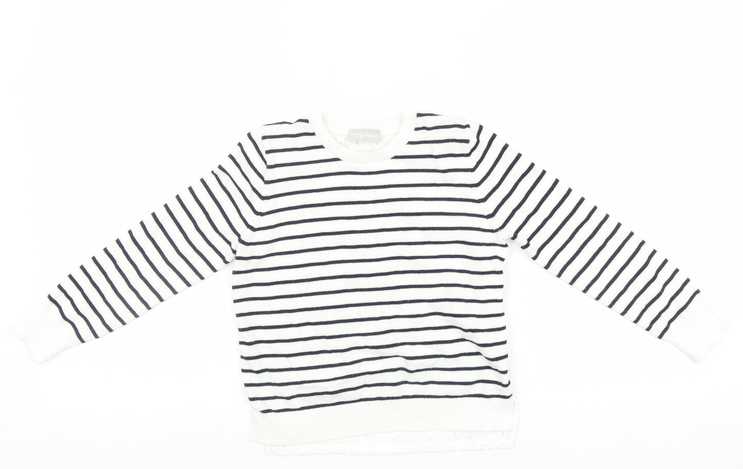 Matalan Girls White Striped  Pullover Jumper Size 7 Years