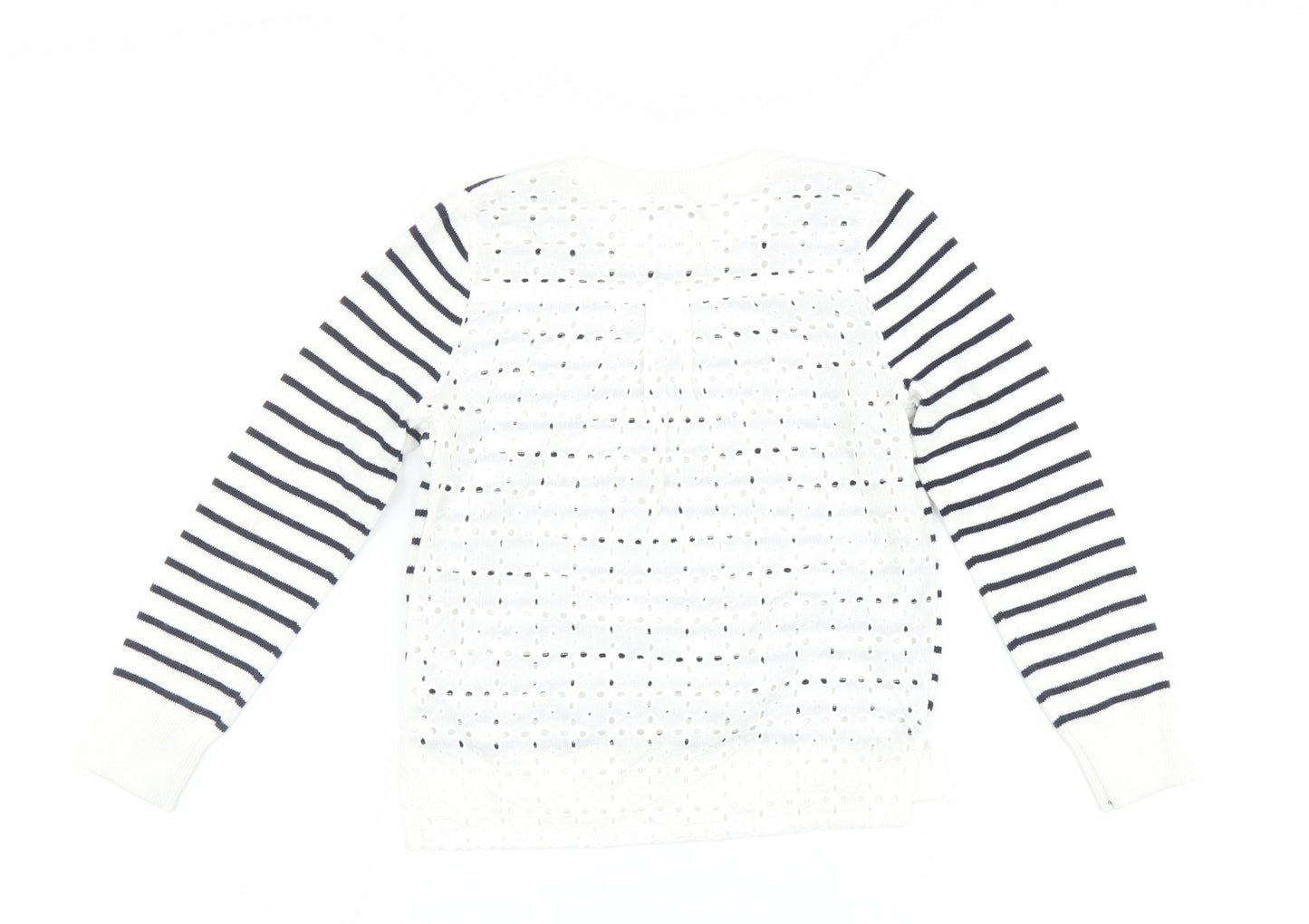 Matalan Girls White Striped  Pullover Jumper Size 7 Years