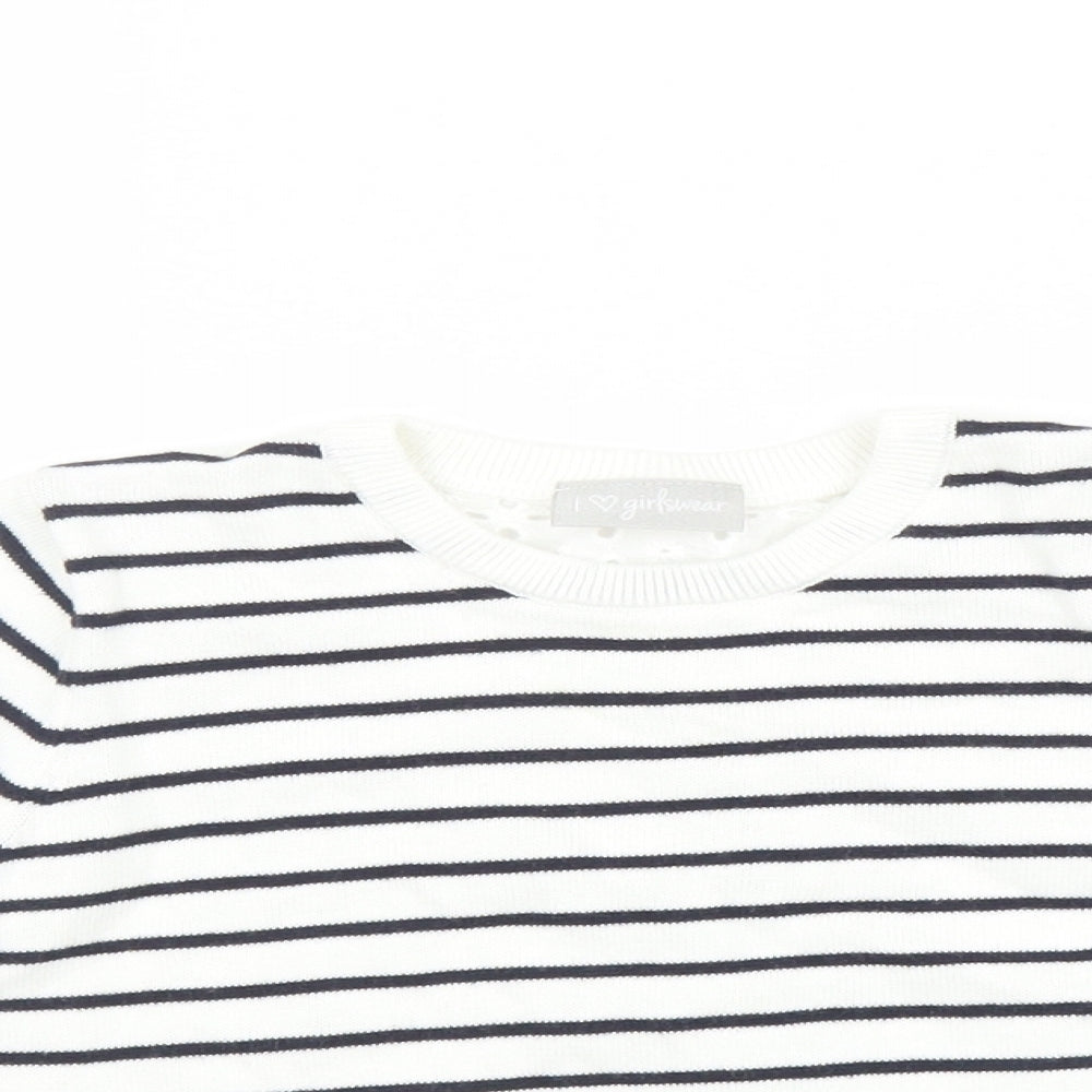 Matalan Girls White Striped  Pullover Jumper Size 7 Years