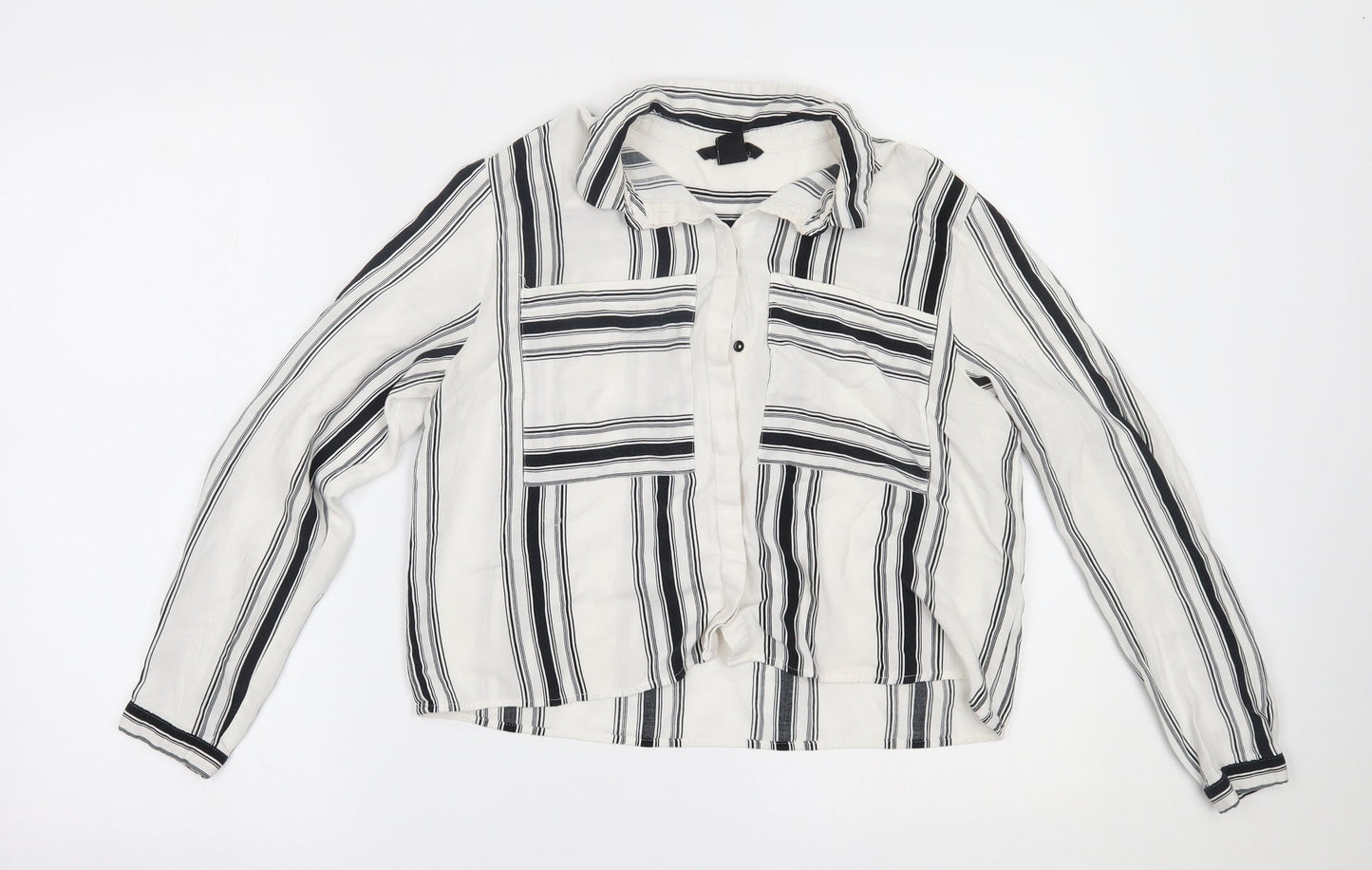 H&M Womens White Striped  Basic Button-Up Size 10