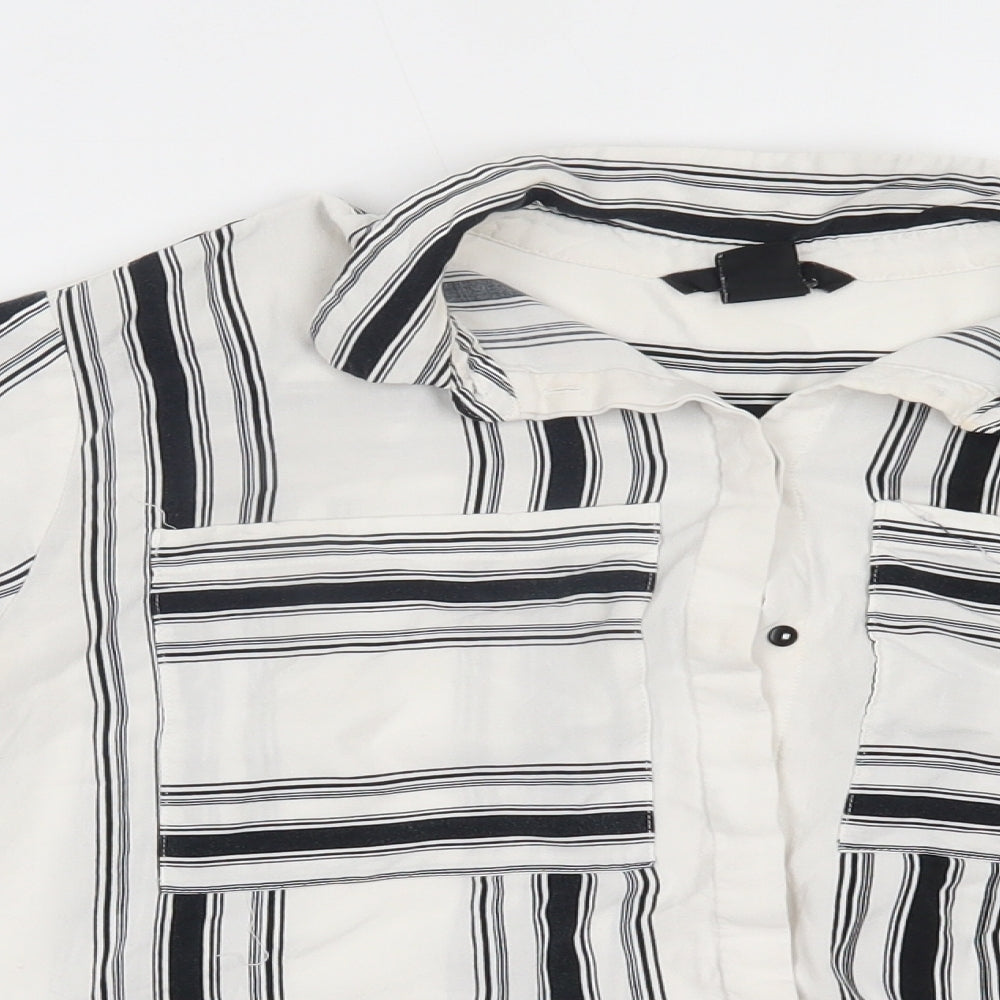H&M Womens White Striped  Basic Button-Up Size 10