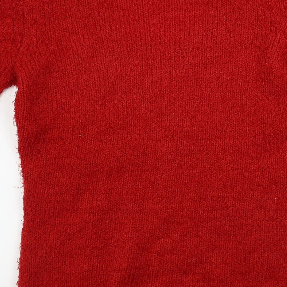 Brave Soul Womens Red Houndstooth  Pullover Jumper Size 10