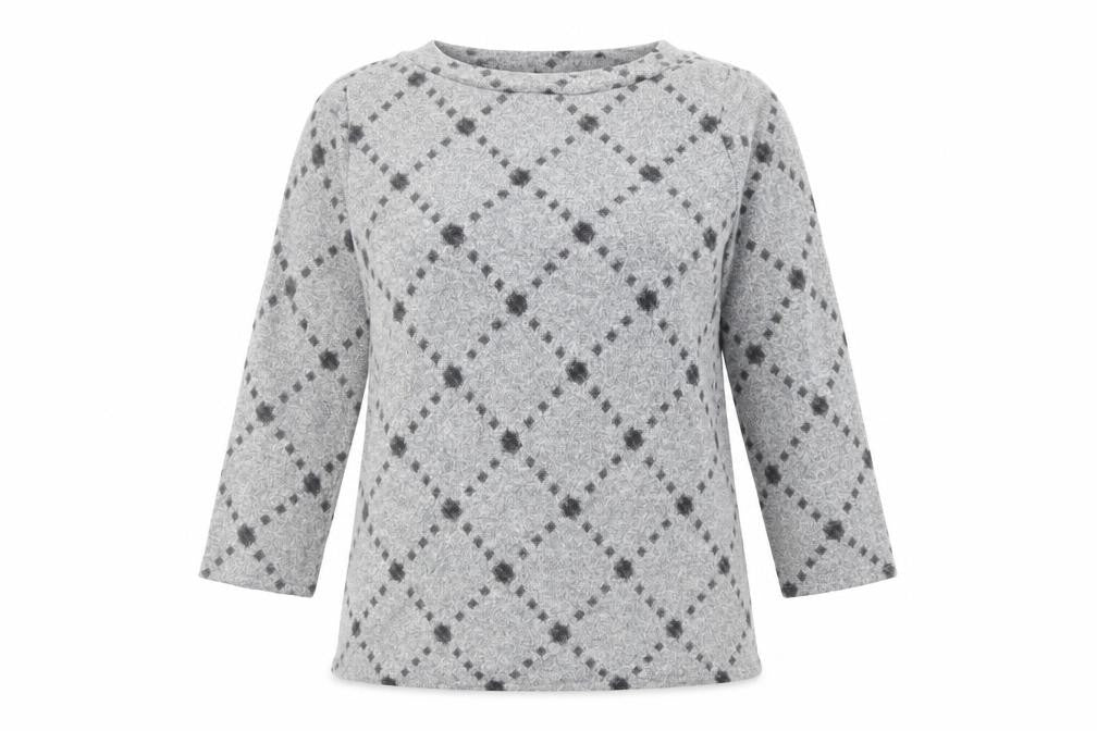 Marks & Spencer Womens Grey Check Knit Pullover Jumper Size 12