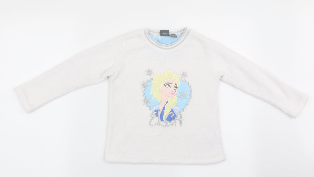 Disney by Primark Girls White Solid   Pyjama Top Size 5-6 Years  - Elsa Frozen