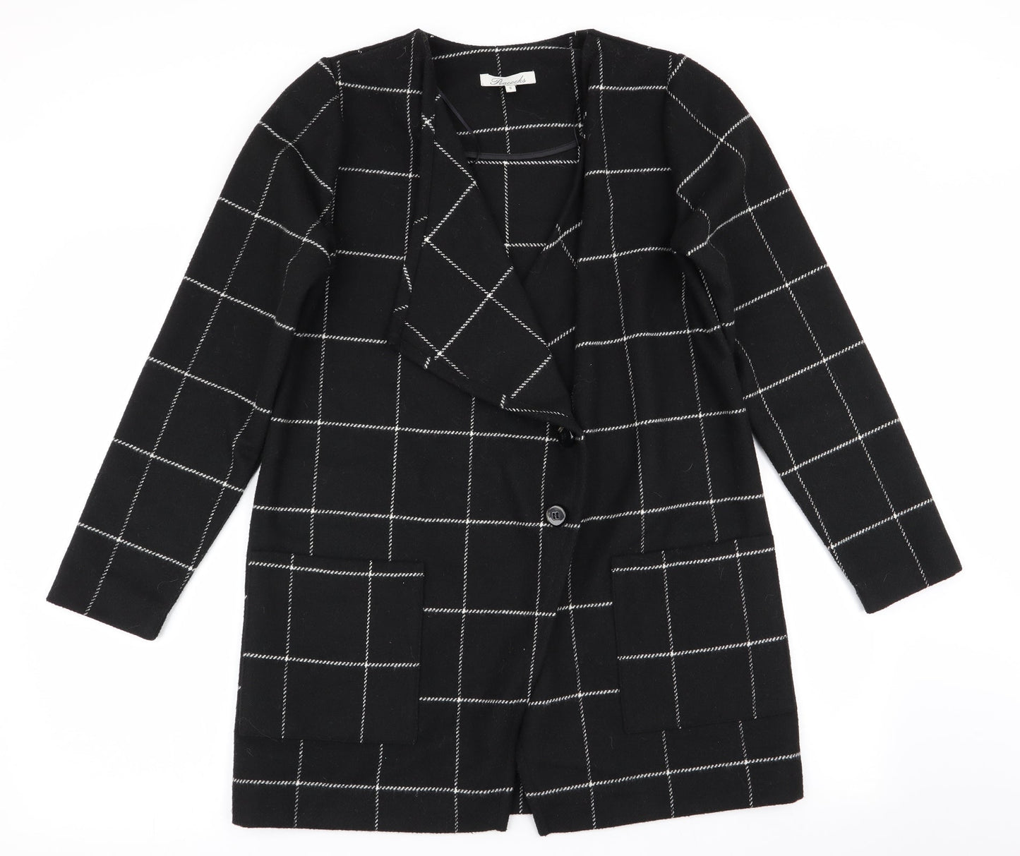 Peacocks Womens Black Check  Overcoat Coat Size 8
