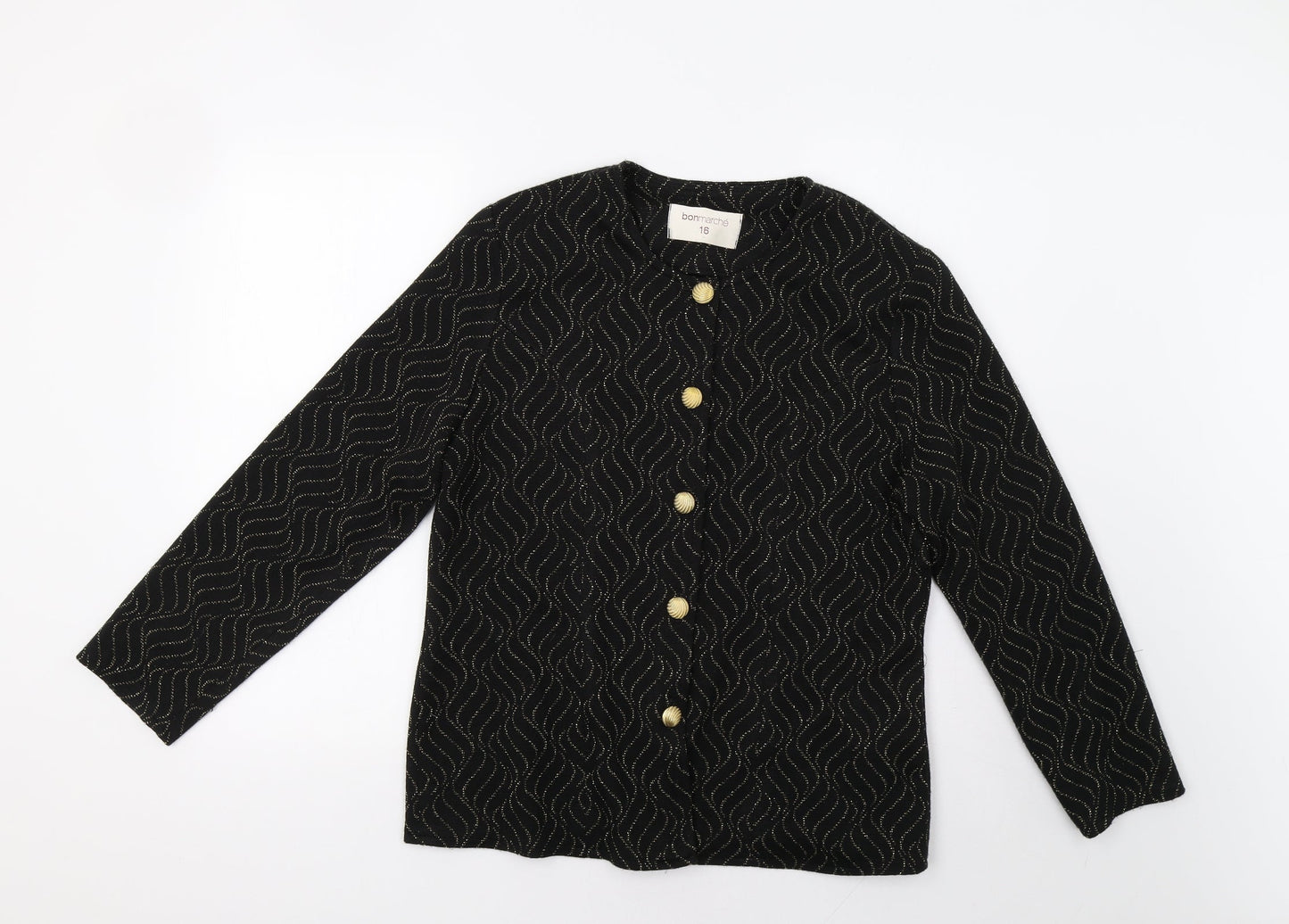 Bonmarché Womens Black Geometric  Jacket Blazer Size 16