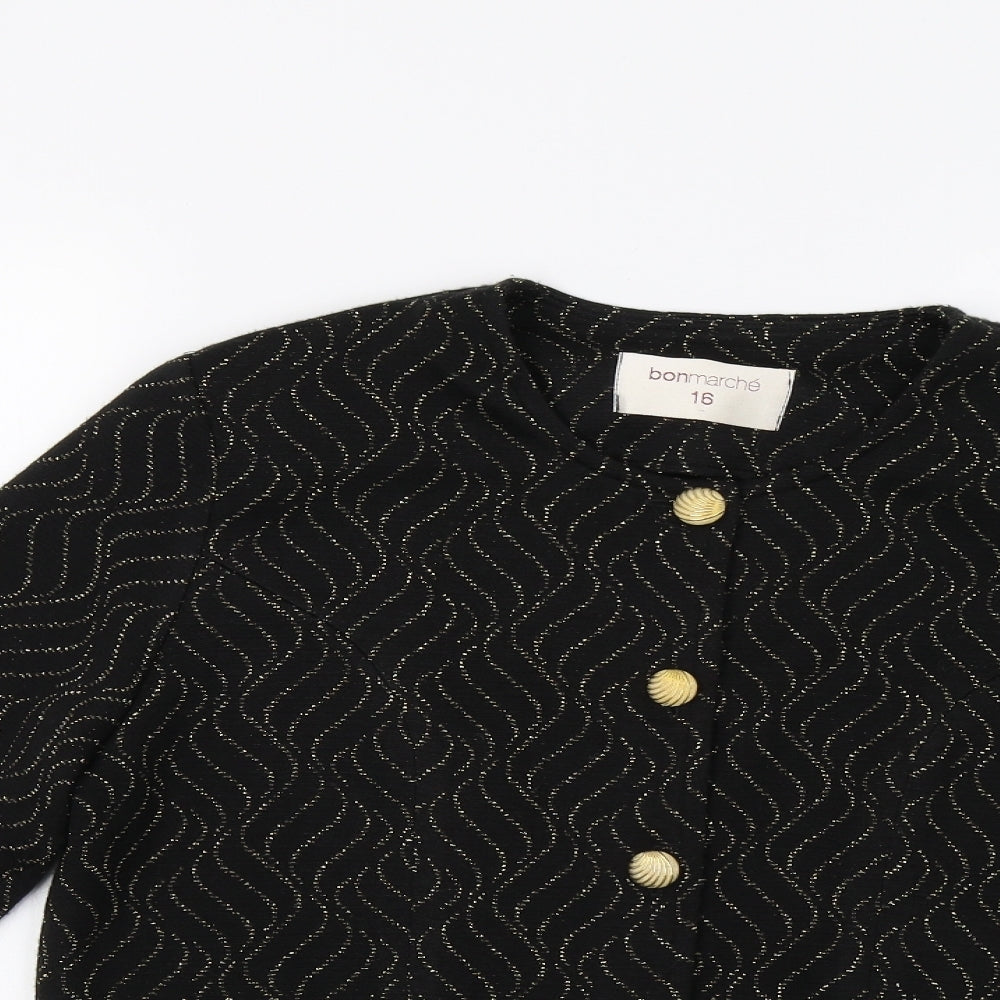 Bonmarché Womens Black Geometric  Jacket Blazer Size 16