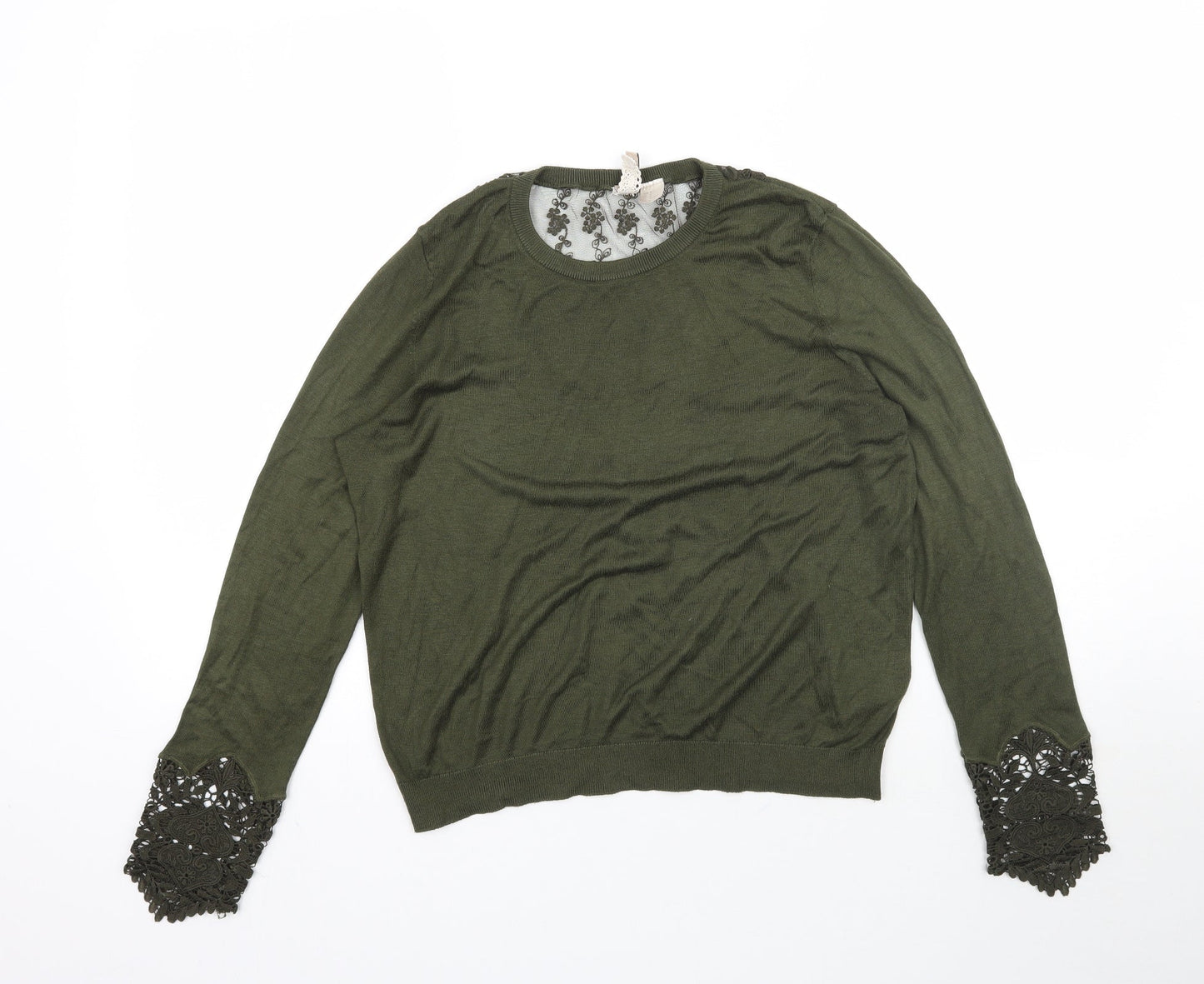 H&M Womens Green  Knit Pullover Jumper Size M  - Lace detail