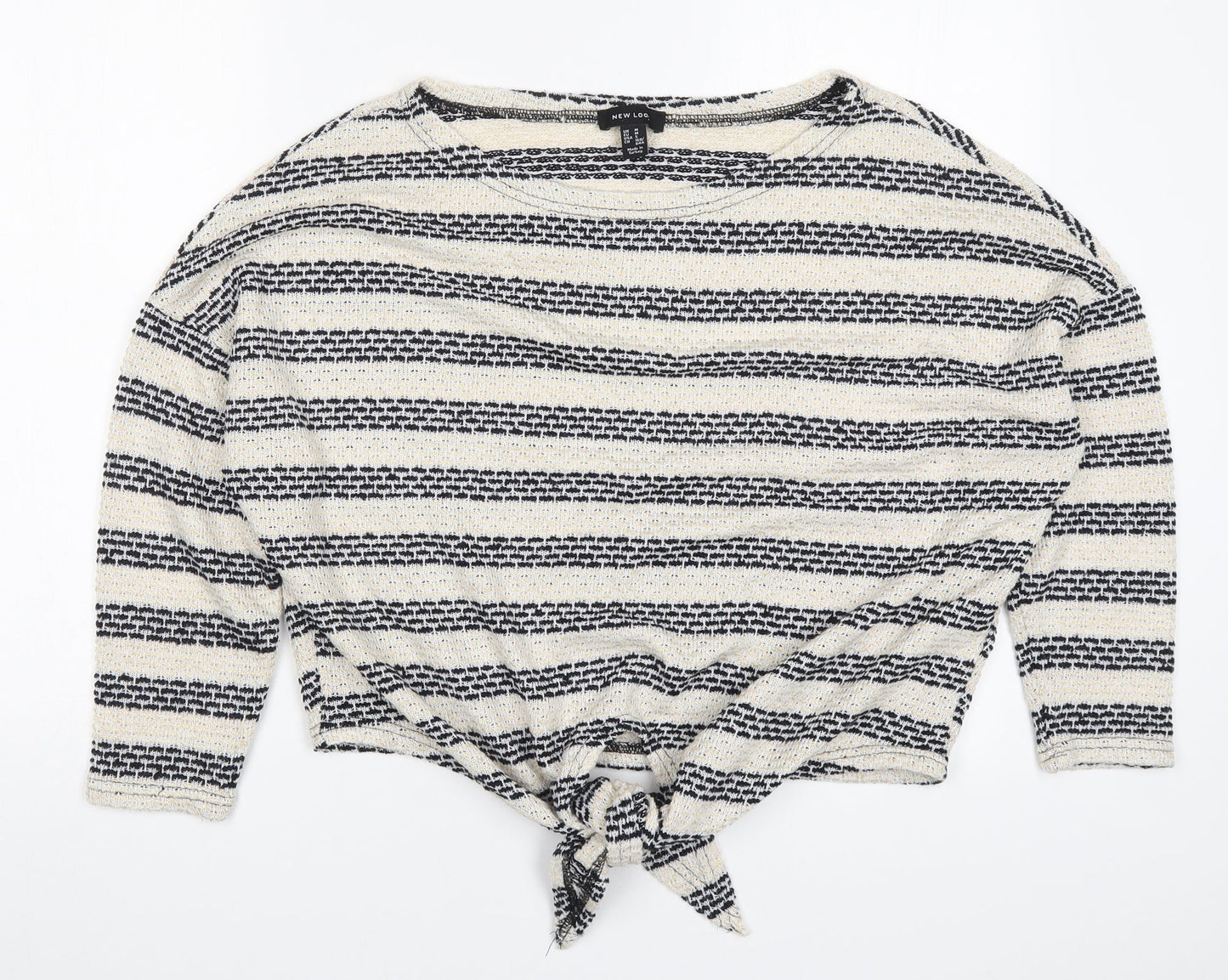 New Look Womens Beige Striped  Basic T-Shirt Size M  - Tie Front