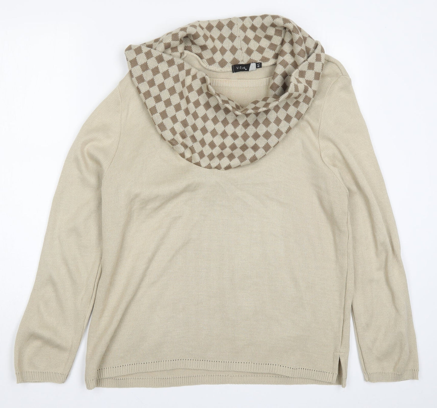 V-Eve Womens Beige Argyle/Diamond Knit Pullover Jumper Size M