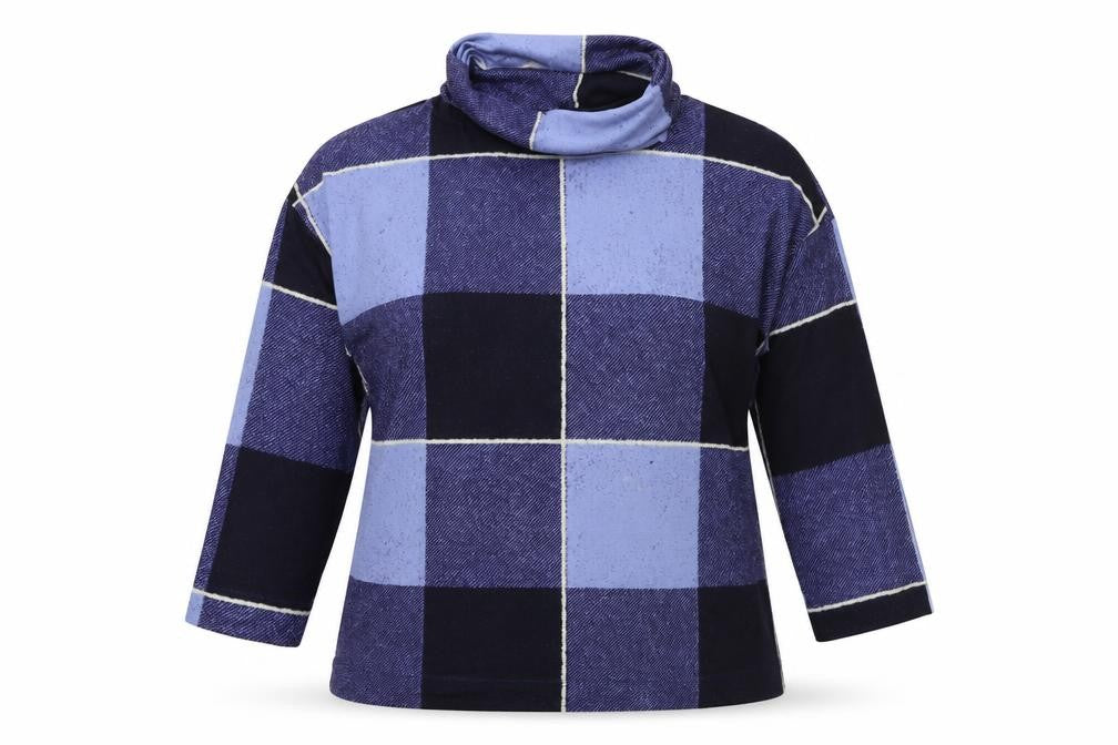 Bonmarché Womens Blue Check Jersey Pullover Jumper Size L
