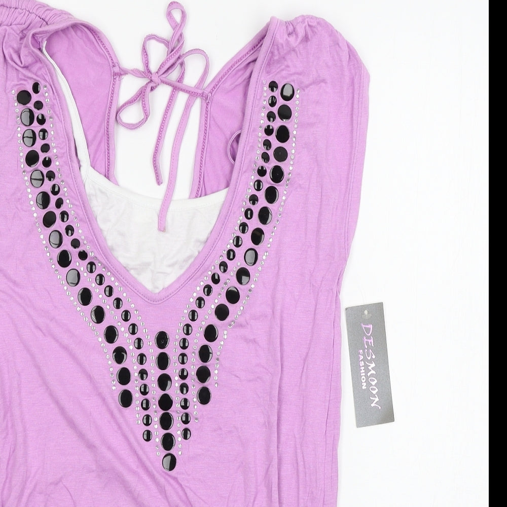 Desmoon Womens Purple  Jersey Basic T-Shirt Size 10