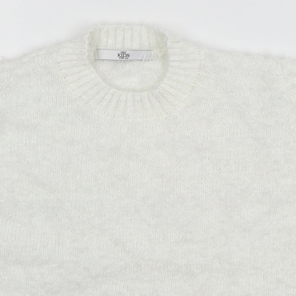 Marks and Spencer Girls White  Knit Pullover Jumper Size 9-10 Years