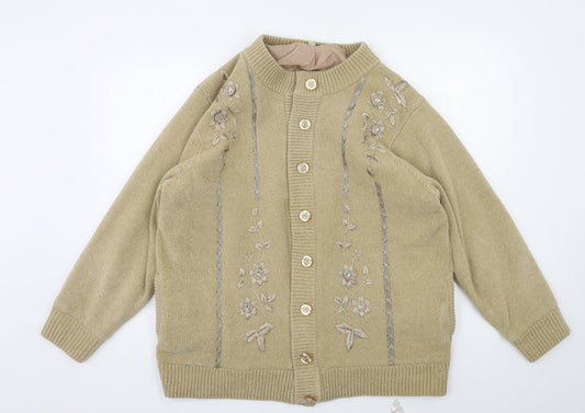 FAYLOUISE  Womens Beige Houndstooth  Cardigan Jumper Size XL