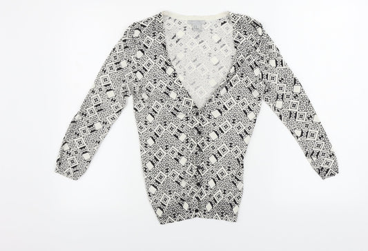 H&M  Womens White Geometric  Cardigan Jumper Size XS
