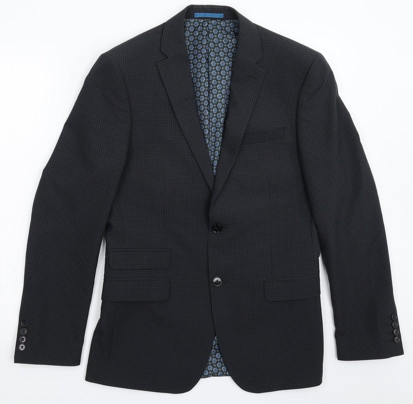 One Six Five Mens Grey Houndstooth  Jacket Suit Jacket Size 36