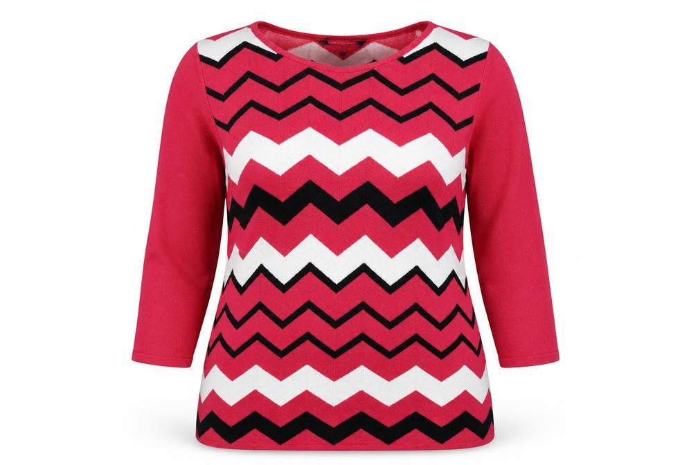 Bonmarché Womens Pink Geometric Knit Pullover Jumper Size 14