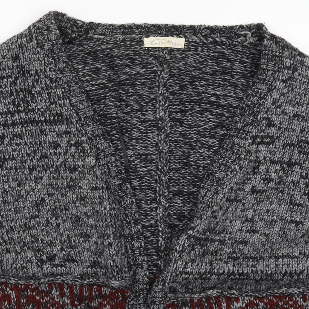 Simple City Womens Grey Geometric Knit Cardigan Jumper Size M