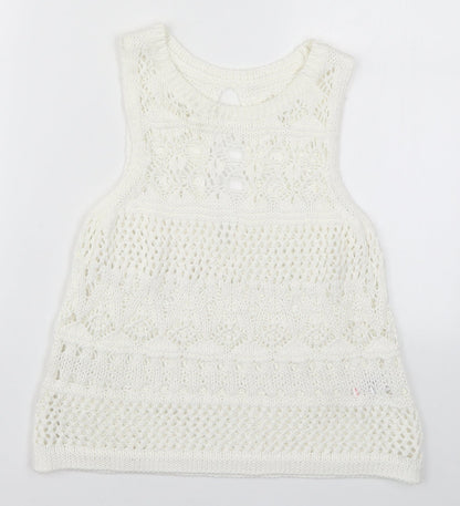 Next Womens White  Knit Vest Jumper Size 6