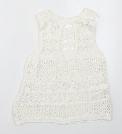 Next Womens White  Knit Vest Jumper Size 6