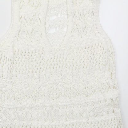 Next Womens White  Knit Vest Jumper Size 6