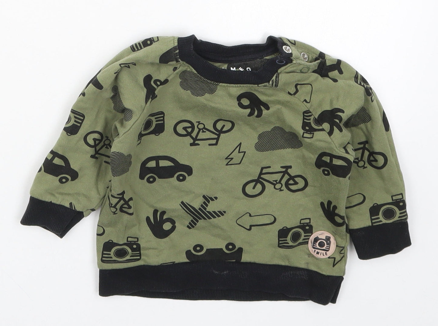Nutmeg Boys Green   Basic T-Shirt Size 6-9 Months  - Cars Bicycles Planes