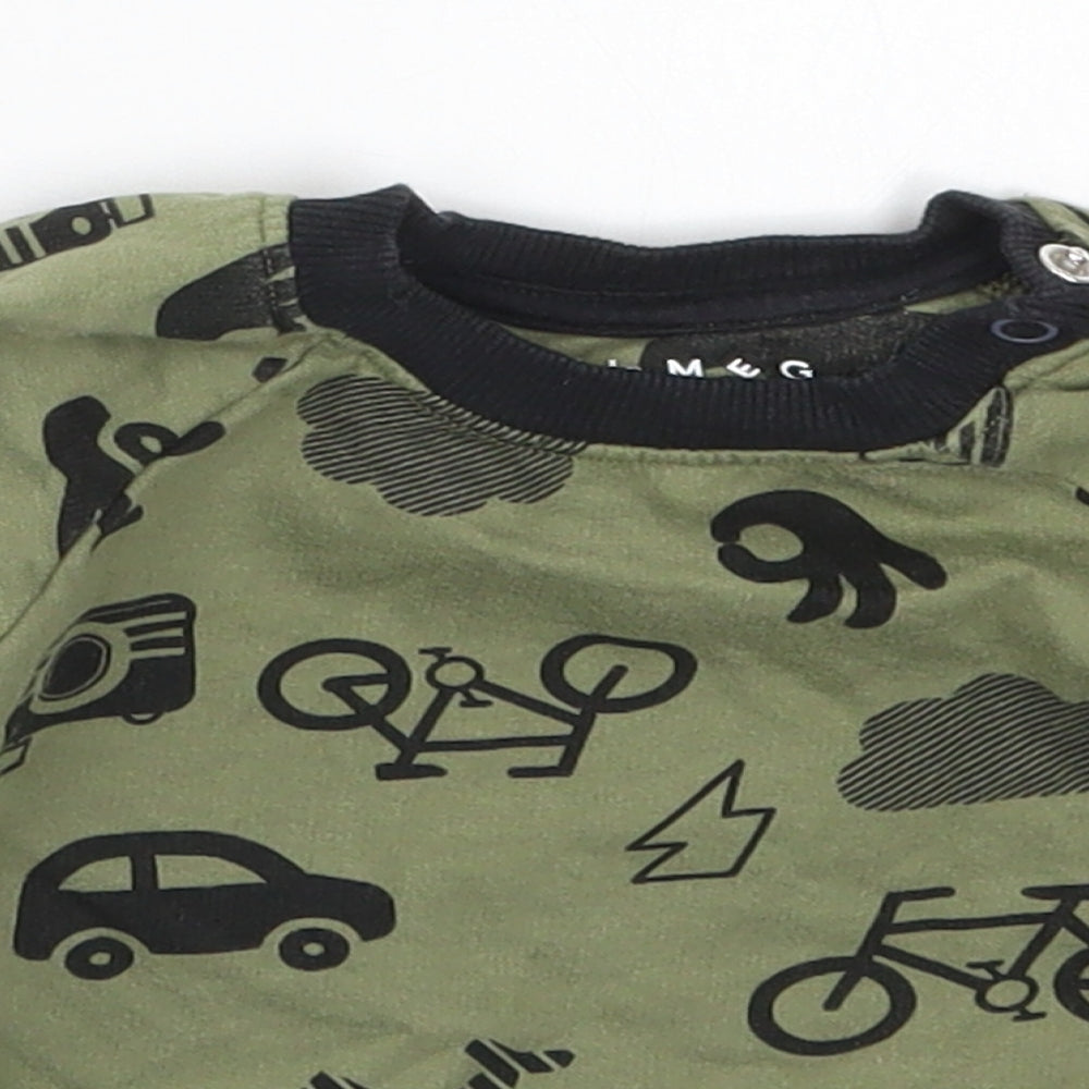 Nutmeg Boys Green   Basic T-Shirt Size 6-9 Months  - Cars Bicycles Planes