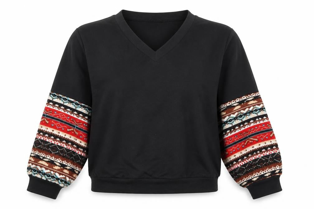 SheIn Womens Black Geometric  Pullover Sweatshirt Size M