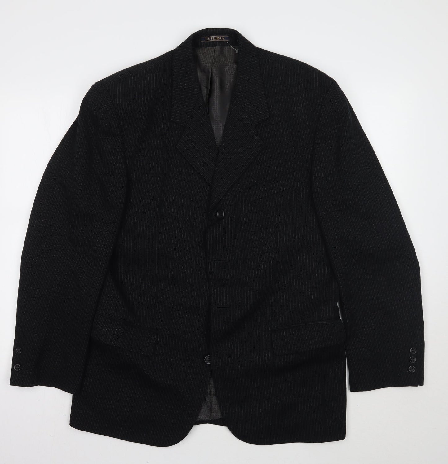 Cutler & Co Mens Black Striped  Jacket Suit Jacket Size 42