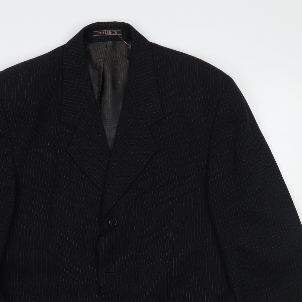 Cutler & Co Mens Black Striped  Jacket Suit Jacket Size 42