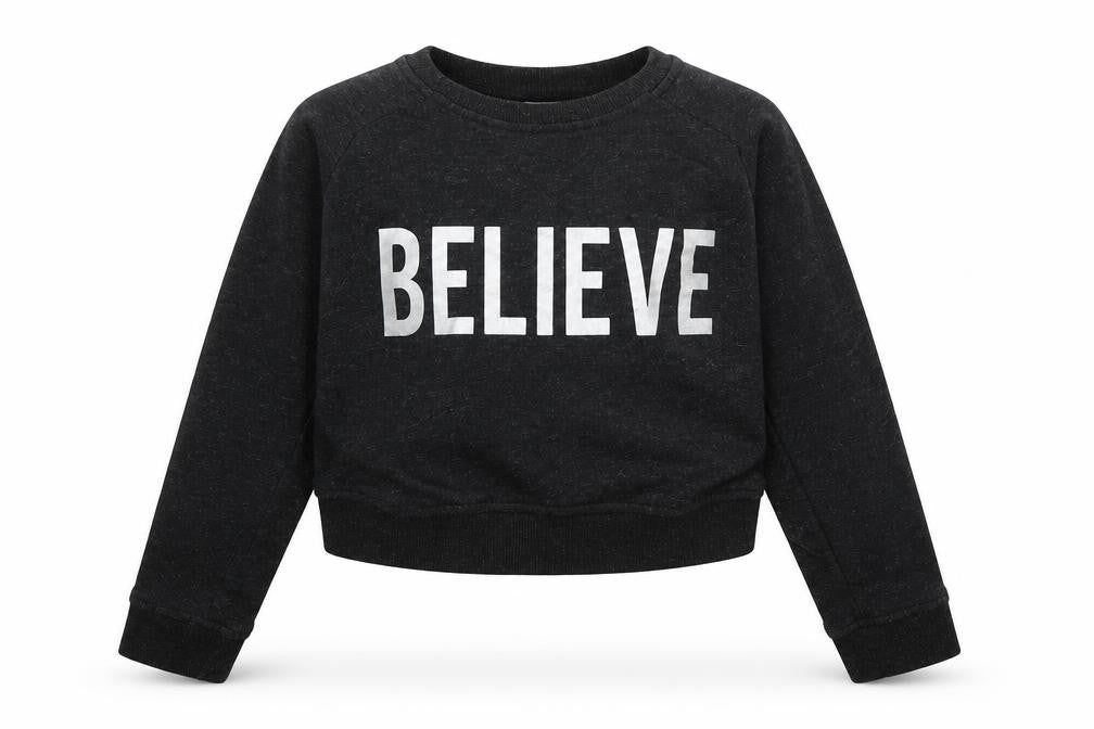 Miss E-vie Girls Grey  Jersey Pullover Sweatshirt Size 9-10 Years  - Believe