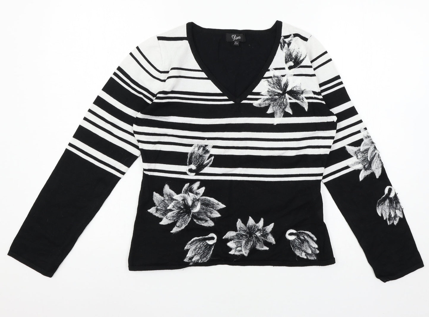Diva Womens Black Striped Knit Pullover Jumper Size 10