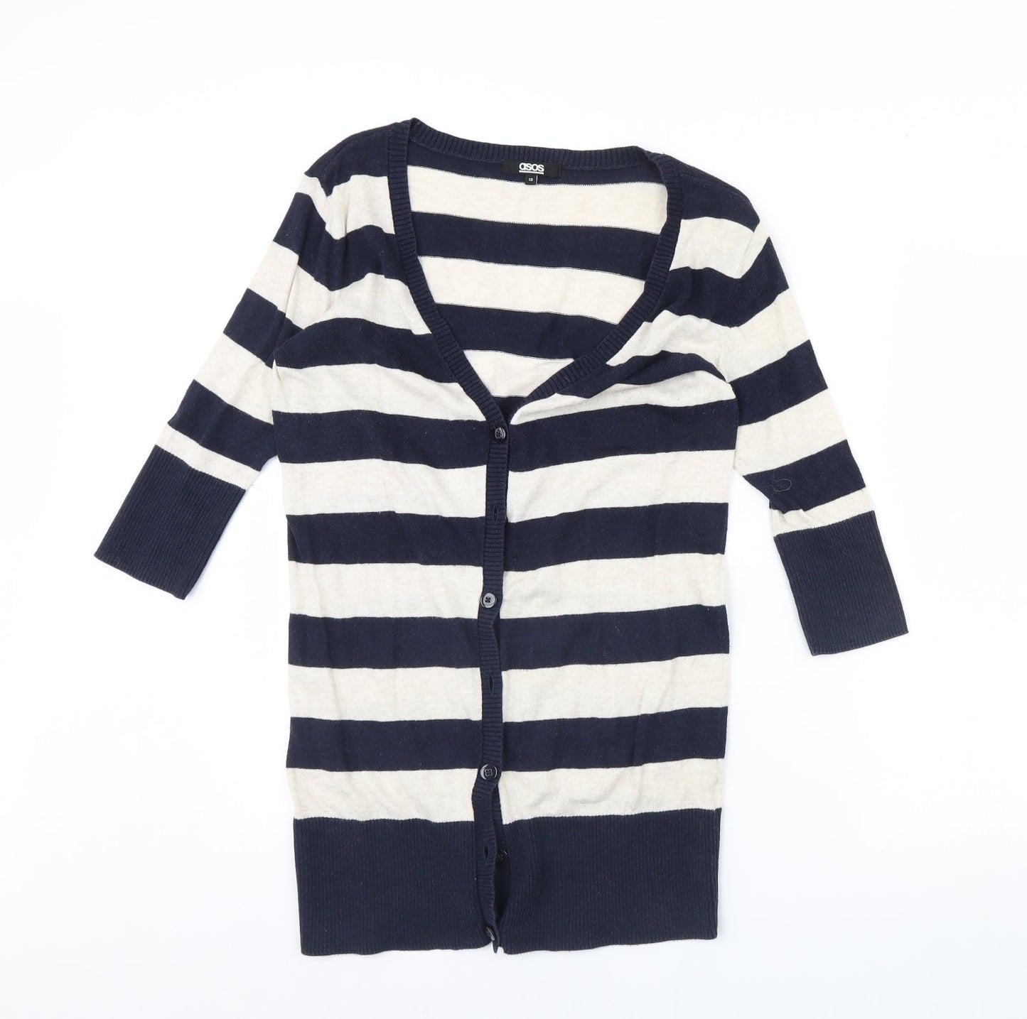 ASOS Womens Blue Striped  Cardigan Jumper Size 12