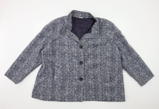 Anne De Lancay Womens Grey Check  Overcoat Coat Size 2XL
