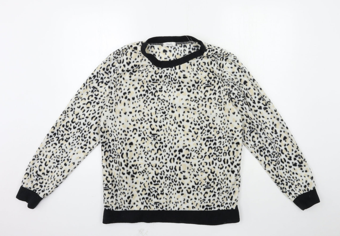 Avon Womens White Animal Print Fleece Top Pyjama Top Size 10