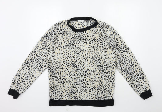 Avon Womens White Animal Print Fleece Top Pyjama Top Size 10