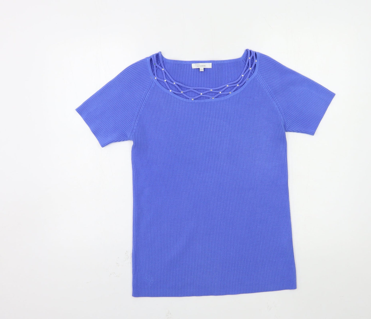 FASHION AZZUJRRO Womens Blue  Knit Pullover Jumper Size L