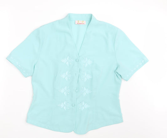 Riddella Womens Green Geometric  Basic Button-Up Size 14