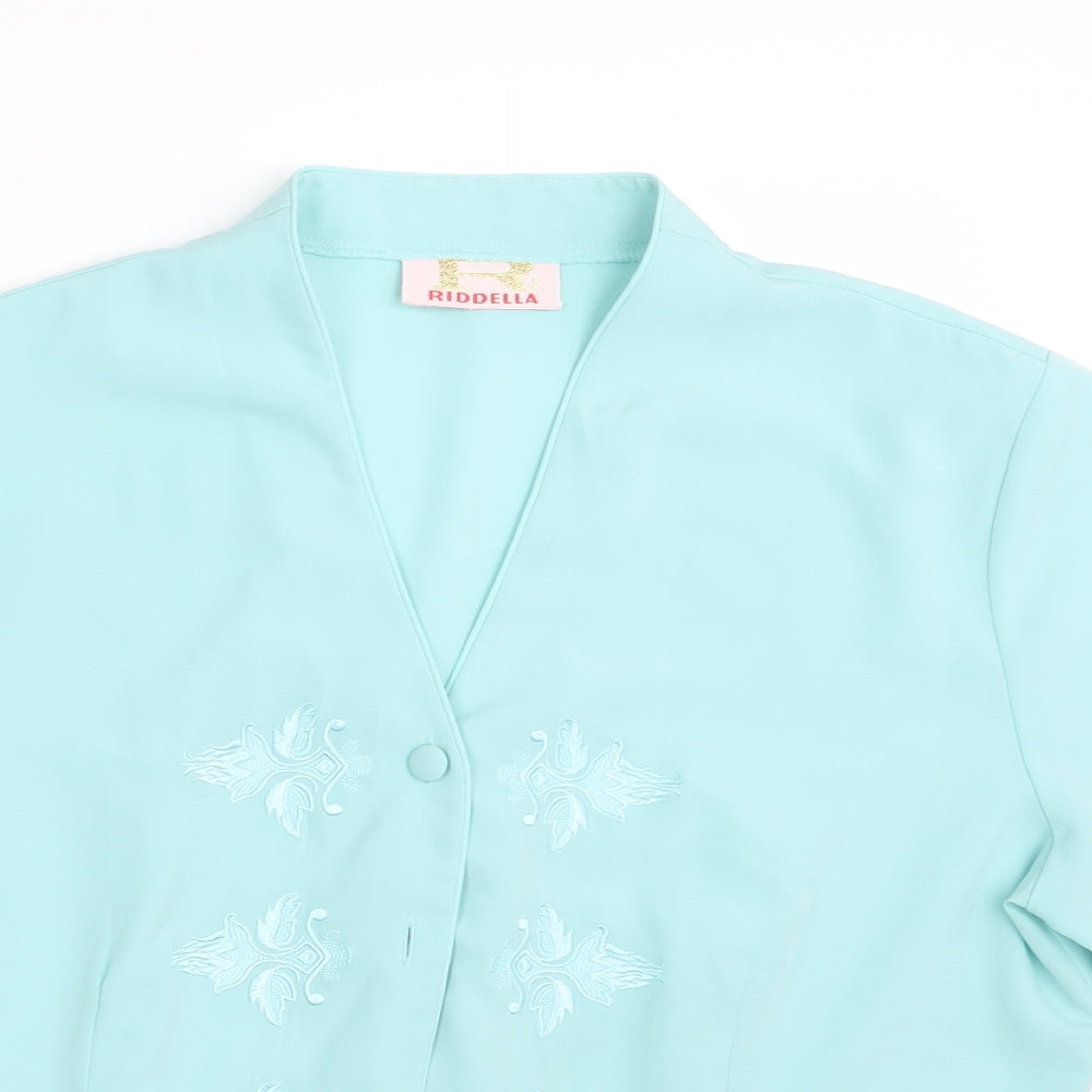 Riddella Womens Green Geometric  Basic Button-Up Size 14