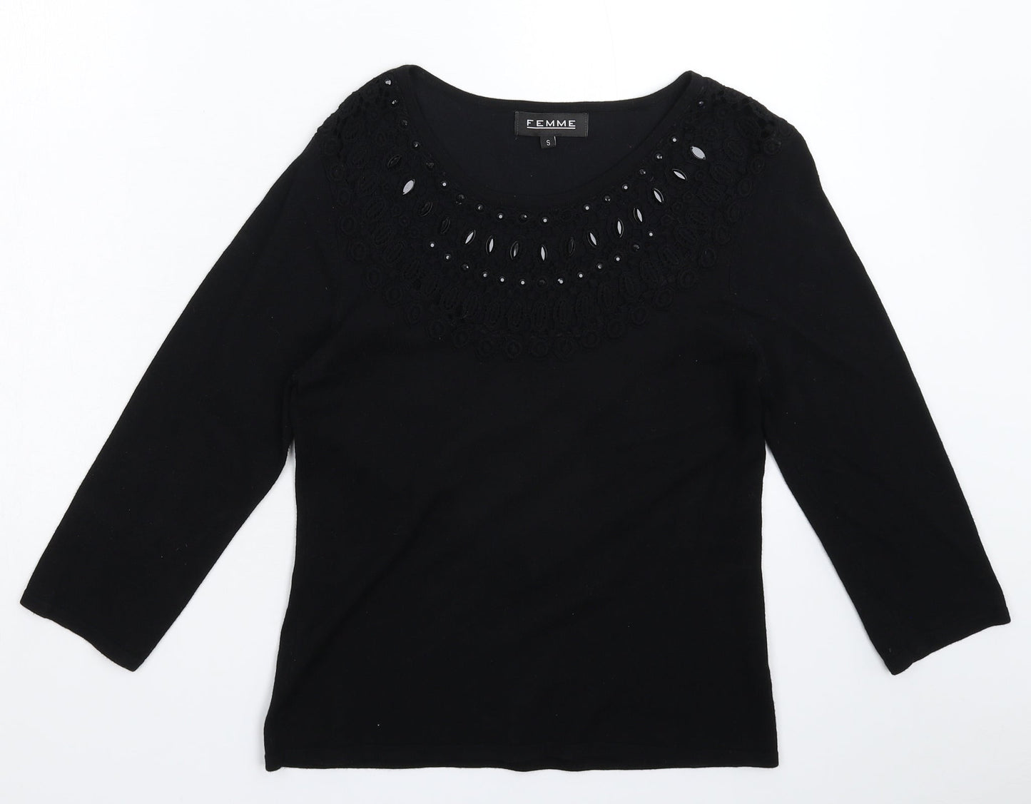 Femme Womens Black  Knit Pullover Jumper Size S