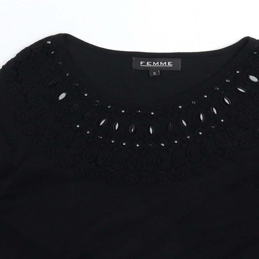 Femme Womens Black  Knit Pullover Jumper Size S