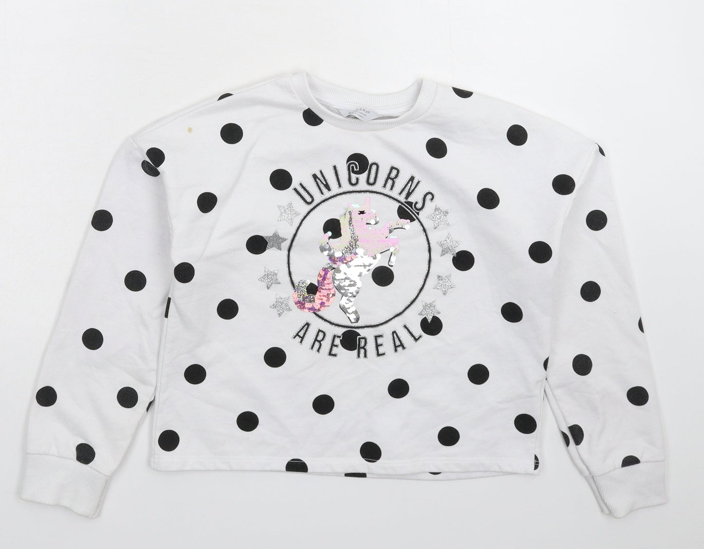 Primark Girls White Polka Dot  Pullover Sweatshirt Size 10-11 Years