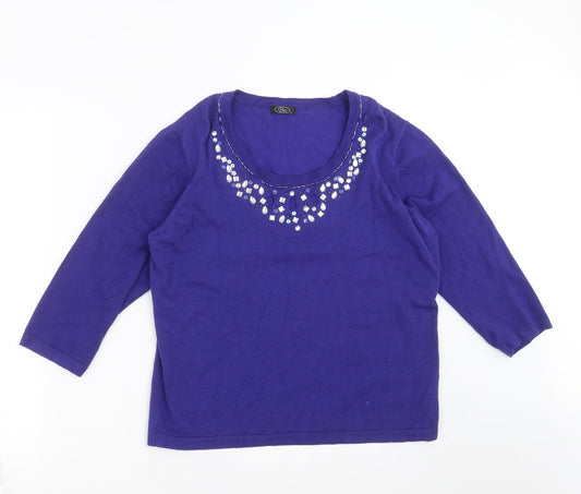 BM Womens Blue  Knit Pullover Jumper Size L  - beaded