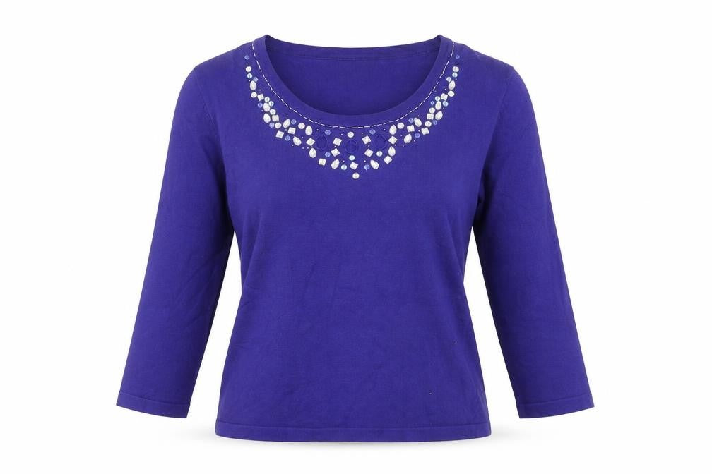 Bonmarché Womens Blue Knit Pullover Jumper Size L - beaded