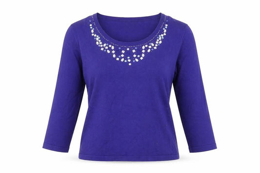 Bonmarché Womens Blue Knit Pullover Jumper Size L - beaded