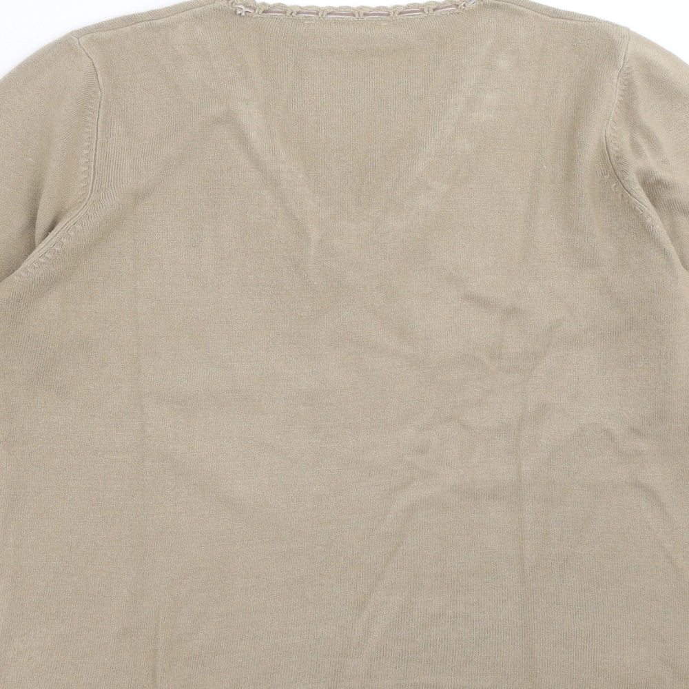 BHS Womens Brown  Knit Pullover Jumper Size 12  - Floral embroidery