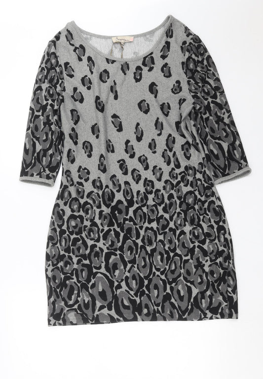 Inspire Collection Womens Grey Animal Print Knit Jumper Dress  Size S