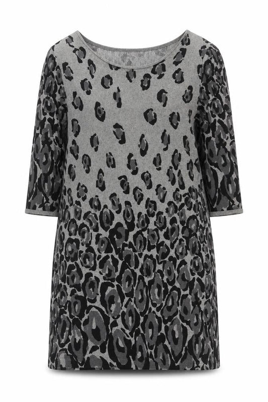 Inspire Collection Womens Grey Animal Print Knit Jumper Dress  Size S